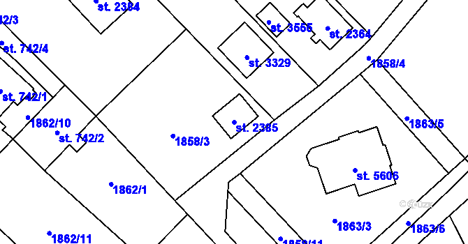 Parcela st. 2385 v KÚ Hranice, Katastrální mapa
