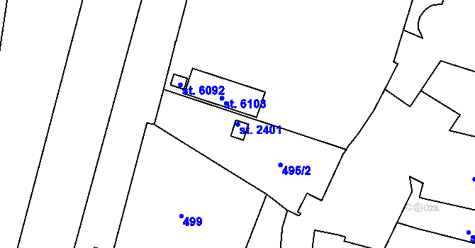 Parcela st. 2401 v KÚ Hranice, Katastrální mapa