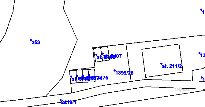 Parcela st. 2407 v KÚ Hranice, Katastrální mapa