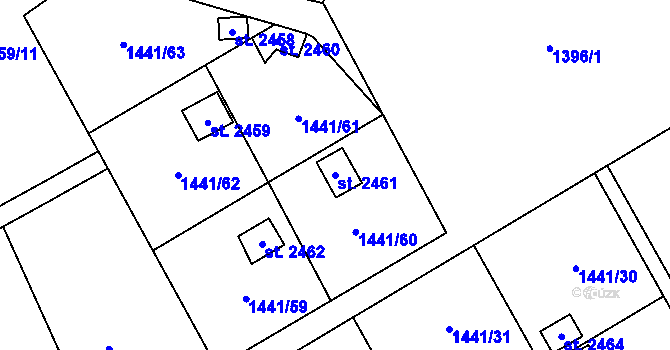 Parcela st. 2461 v KÚ Hranice, Katastrální mapa