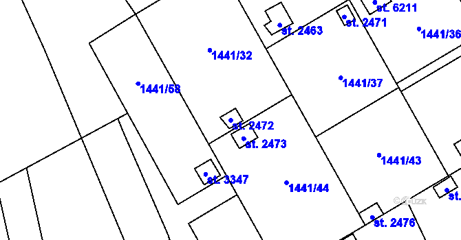 Parcela st. 2472 v KÚ Hranice, Katastrální mapa
