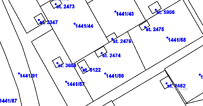 Parcela st. 2474 v KÚ Hranice, Katastrální mapa