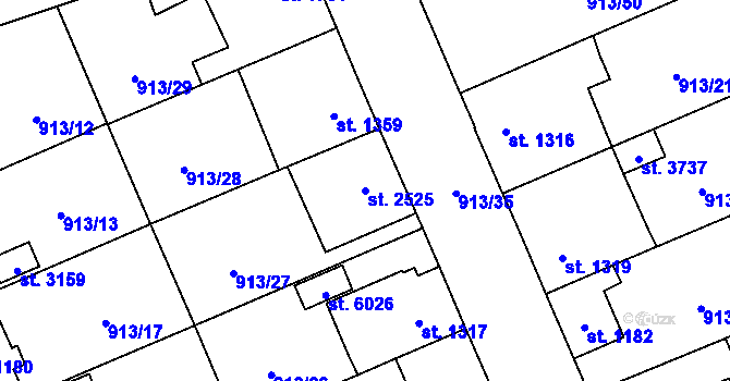 Parcela st. 2525 v KÚ Hranice, Katastrální mapa