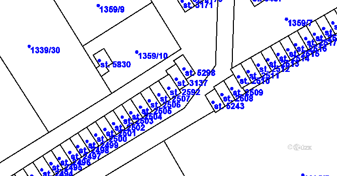 Parcela st. 2592 v KÚ Hranice, Katastrální mapa
