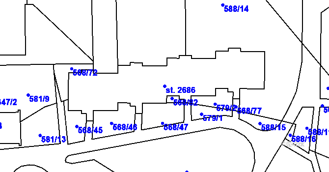 Parcela st. 2686 v KÚ Hranice, Katastrální mapa
