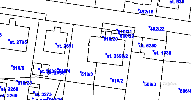 Parcela st. 2690/3 v KÚ Hranice, Katastrální mapa