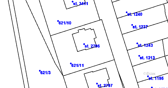 Parcela st. 2796 v KÚ Hranice, Katastrální mapa