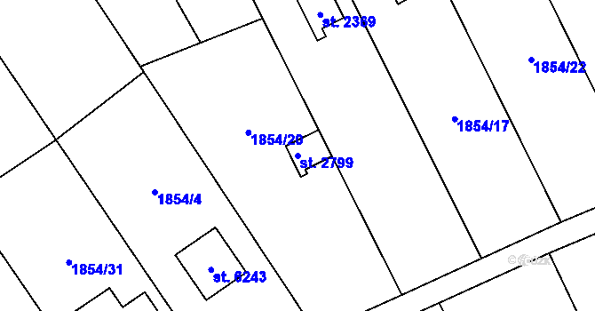 Parcela st. 2799 v KÚ Hranice, Katastrální mapa