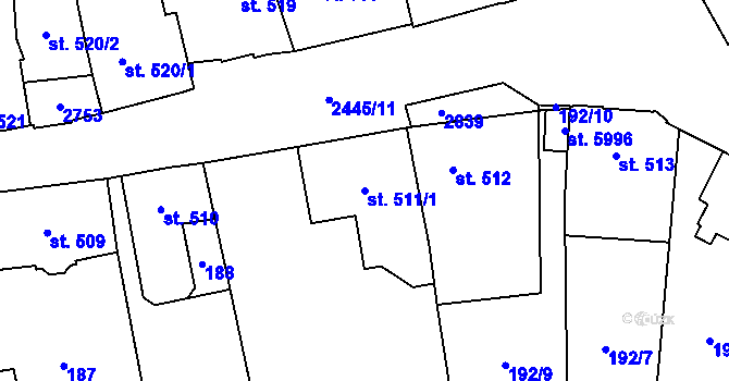 Parcela st. 511/1 v KÚ Hranice, Katastrální mapa