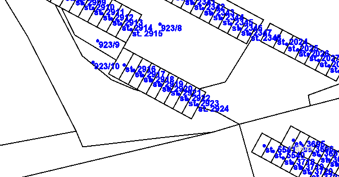 Parcela st. 2921 v KÚ Hranice, Katastrální mapa