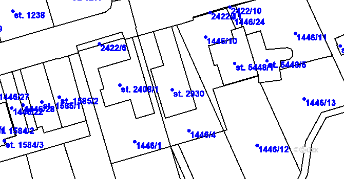 Parcela st. 2930 v KÚ Hranice, Katastrální mapa