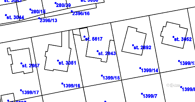 Parcela st. 2943 v KÚ Hranice, Katastrální mapa
