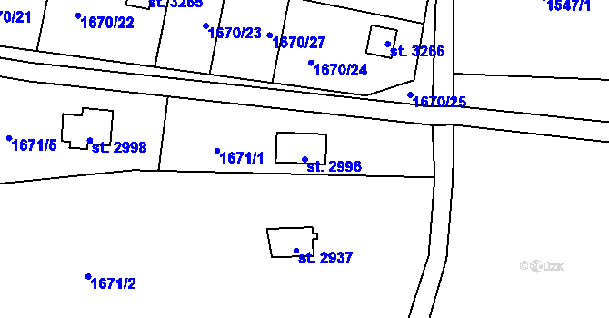 Parcela st. 2996 v KÚ Hranice, Katastrální mapa