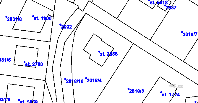 Parcela st. 3056 v KÚ Hranice, Katastrální mapa