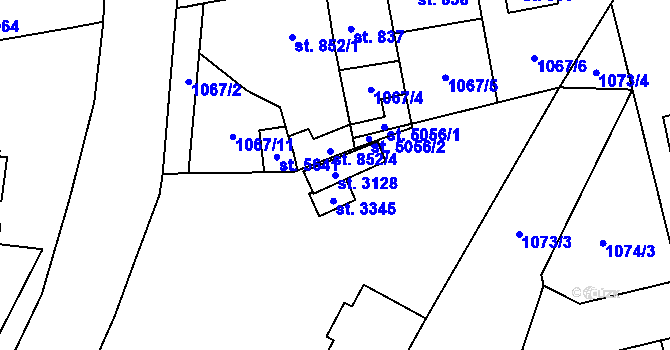 Parcela st. 3128 v KÚ Hranice, Katastrální mapa