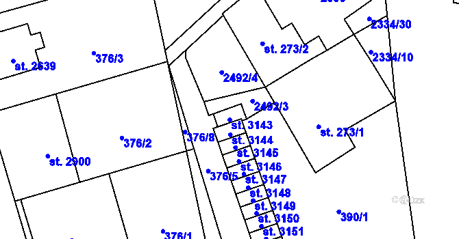 Parcela st. 3143 v KÚ Hranice, Katastrální mapa