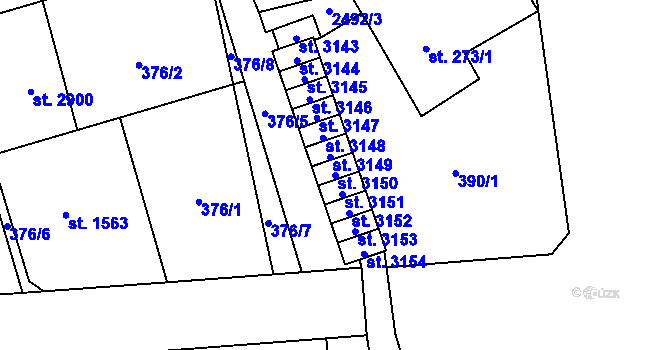 Parcela st. 3150 v KÚ Hranice, Katastrální mapa