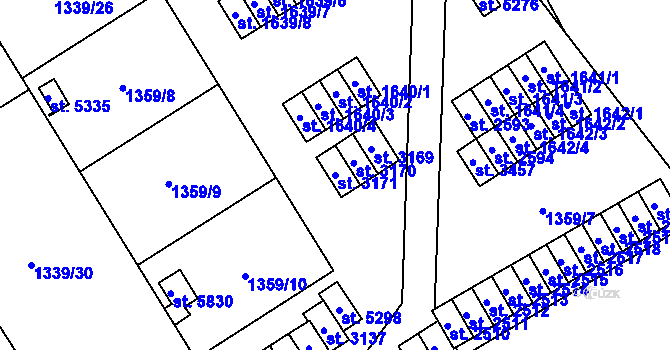 Parcela st. 3171 v KÚ Hranice, Katastrální mapa