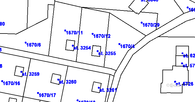 Parcela st. 3255 v KÚ Hranice, Katastrální mapa