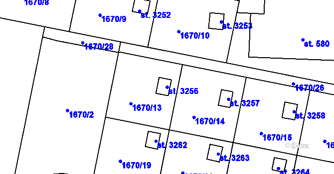 Parcela st. 3256 v KÚ Hranice, Katastrální mapa
