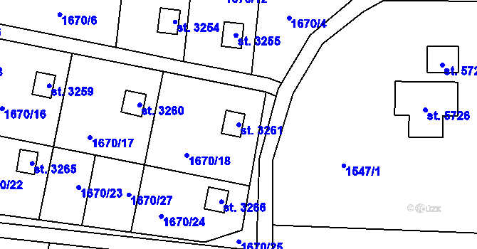 Parcela st. 3261 v KÚ Hranice, Katastrální mapa