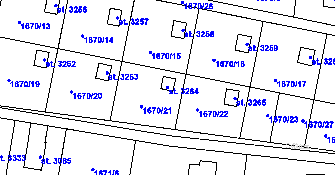 Parcela st. 3264 v KÚ Hranice, Katastrální mapa