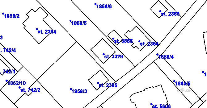 Parcela st. 3329 v KÚ Hranice, Katastrální mapa