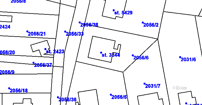 Parcela st. 3344 v KÚ Hranice, Katastrální mapa