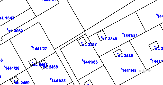 Parcela st. 3397 v KÚ Hranice, Katastrální mapa