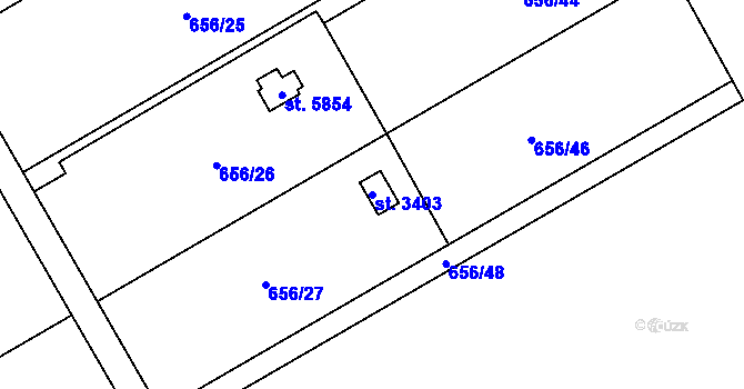 Parcela st. 3403 v KÚ Hranice, Katastrální mapa