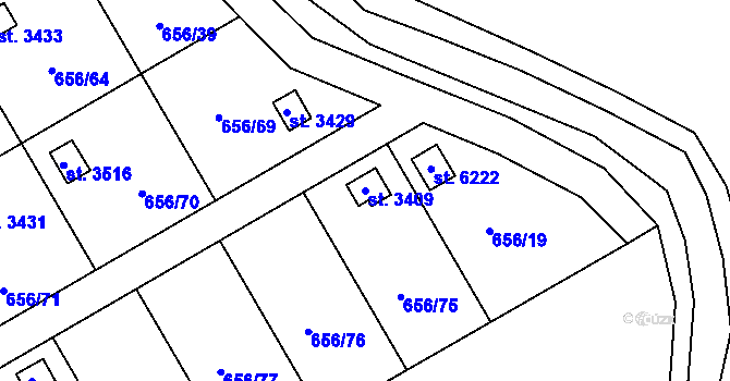 Parcela st. 3409 v KÚ Hranice, Katastrální mapa
