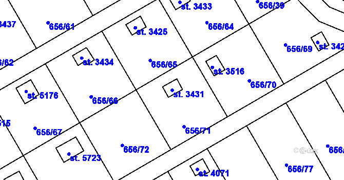Parcela st. 3431 v KÚ Hranice, Katastrální mapa