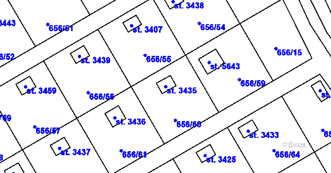 Parcela st. 3435 v KÚ Hranice, Katastrální mapa