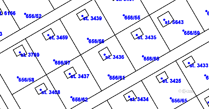 Parcela st. 3436 v KÚ Hranice, Katastrální mapa