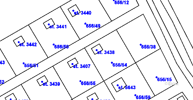 Parcela st. 3438 v KÚ Hranice, Katastrální mapa