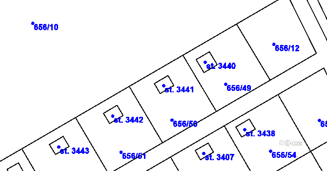 Parcela st. 3441 v KÚ Hranice, Katastrální mapa