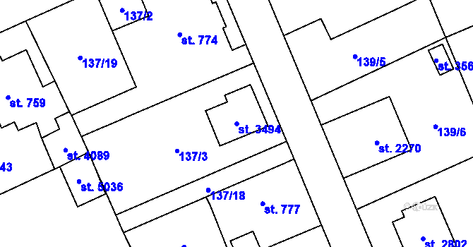 Parcela st. 3494 v KÚ Hranice, Katastrální mapa