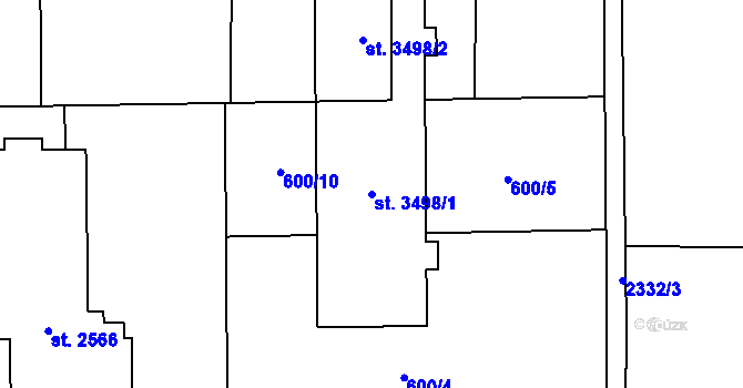 Parcela st. 3498/1 v KÚ Hranice, Katastrální mapa