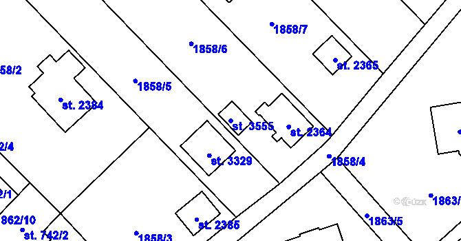 Parcela st. 3555 v KÚ Hranice, Katastrální mapa