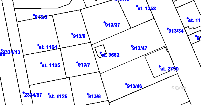 Parcela st. 3662 v KÚ Hranice, Katastrální mapa