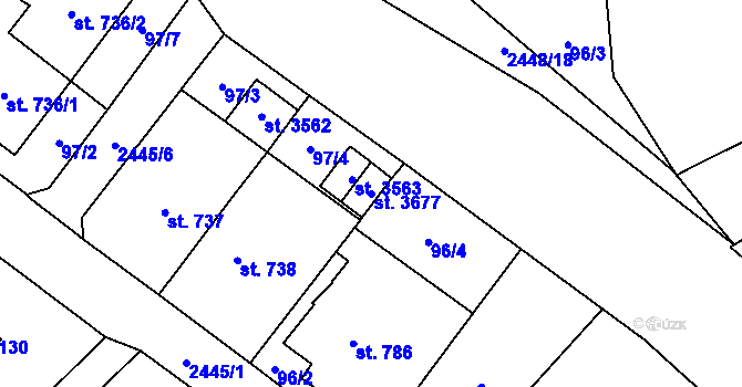 Parcela st. 3677 v KÚ Hranice, Katastrální mapa