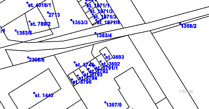 Parcela st. 3693 v KÚ Hranice, Katastrální mapa
