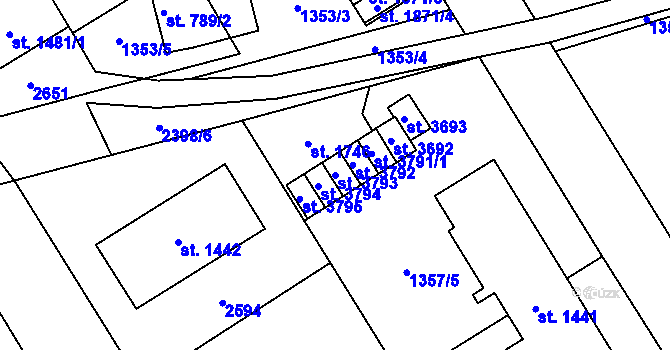 Parcela st. 3793 v KÚ Hranice, Katastrální mapa