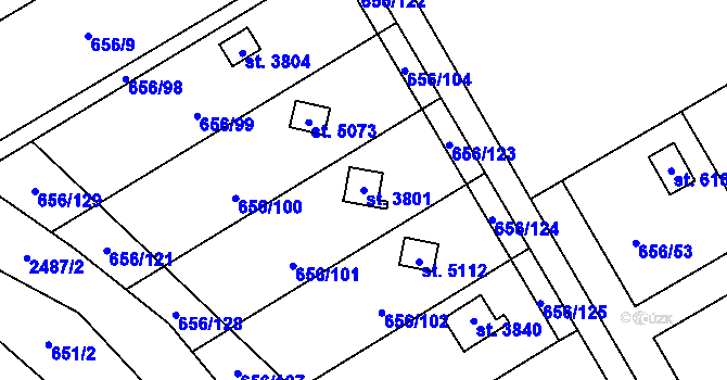 Parcela st. 3801 v KÚ Hranice, Katastrální mapa
