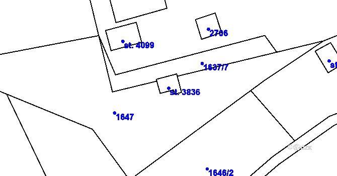 Parcela st. 3836 v KÚ Hranice, Katastrální mapa