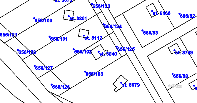 Parcela st. 3840 v KÚ Hranice, Katastrální mapa