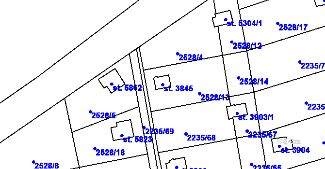 Parcela st. 3845 v KÚ Hranice, Katastrální mapa