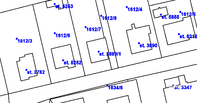 Parcela st. 3889/1 v KÚ Hranice, Katastrální mapa