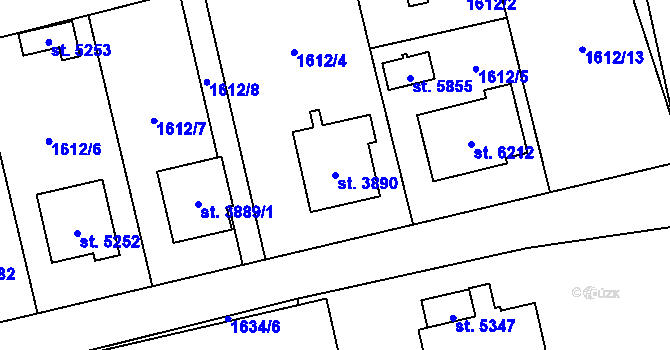 Parcela st. 3890 v KÚ Hranice, Katastrální mapa