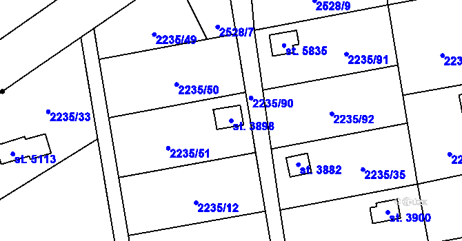 Parcela st. 3898 v KÚ Hranice, Katastrální mapa